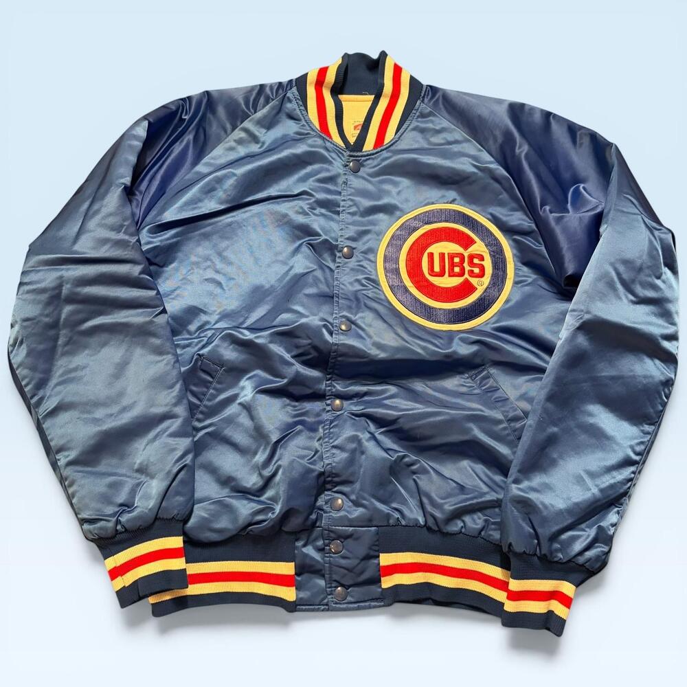 Vintage Chicago Cubs Jacket Mens XL Blue MLB Baseball ArtFlo Satin Made USA 80s